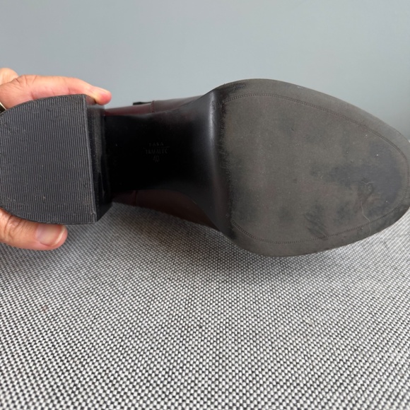 Zara Burgundy Wide Heel Ankle Boots - Picture 7 of 7
